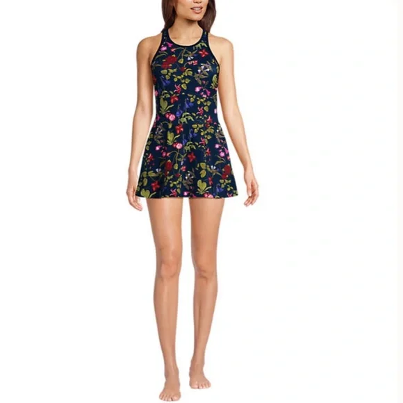 chinese dress ladies Lands' End Women's Side Tie Mini Swim Dress Swimsuit 2 Black at Amazon  Women's Clothing store main image 1